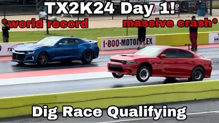 TX2K24 Day 1! Drag Race Qualifying! MASSIVE 190MPH CRASH! #TX2K #Lamborghini #GTR