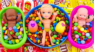 Satisfying Video ASMR | Candy Mixing in 3 BathTub with Slime Rainbow Skittles Grid Eggs Cutting