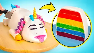 Cómo hacer un delicioso pastel de unicornio arco iris 🦄❤️🎂