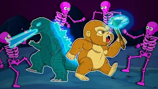 BABY GODZILLA, KONG vs Skeletons Pup on a Picnic - go fishing Mecha GodZilla Animation Cartoon!