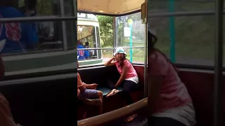 Inside a historical Strassenbahn in Frankfurt