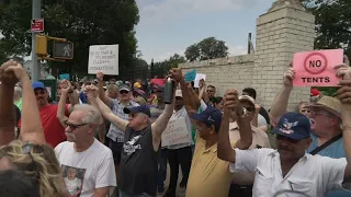 "No Tent City!" - Protest against migrants tent-city being built in Creedmore Queens