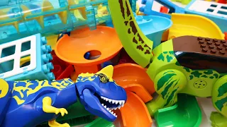 Satisfying Building Blocks Marble Run ASMR Jurassic World Dinosaurs & Elevator