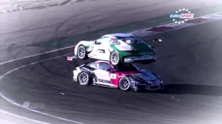 Unusual crash at Porsche Cup leaves cars stacked up