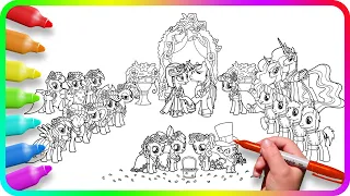 BIGGEST Coloring Pages MY LITTLE PONY - Wedding. How to draw My Little Pony. Easy Drawing Tutorial