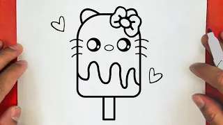 HOW TO DRAW A CUTE HELLO KITTY ICE CREAM, STEP BY STEP, DRAW Cute things