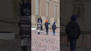 Swedish royal guard playing with kids