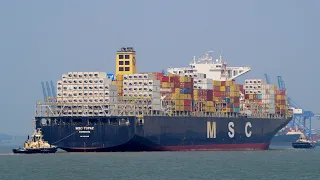 Containership MSC TOPAZ arriving at the Port of Felixstowe 20/7/21