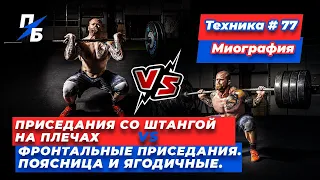 Приседания со штангой на плечах VS фронтальные приседания. Поясница и ягодичные. Миография