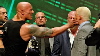 The Rock SLAPS THE ISH out of Cody Rhodes! NEAR BRAWL almost breaks out at Wrestlemania presser