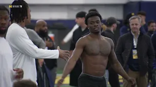 Wolverines defensive back Mike Sainristil works at Michigan's 2024 Pro Day