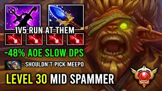 How to Solo Mid Like a Level 30 Bristle Spammer Against 10K Meepo -48% AoE Nasal Slow Dota 2