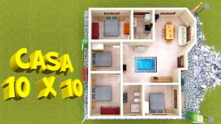 Plano de Casa de Campo 10x10 mts / House Plan 10x10