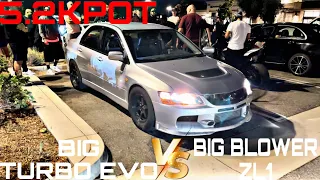 BIG TURBO EVO VS BIG BLOWER ZL1 5.2KPOT #racing #mexico #evos #zl1 #turbo #supercharged