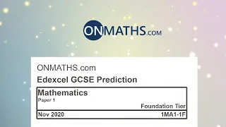 2020 Nov Predicted Maths GCSE Paper 1 Edexcel (Foundation Paper 1) Non Calculator Exam 1MA1/1F