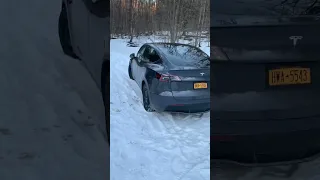 Tesla model Y performance off road snow walk