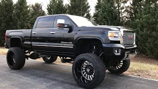 2015 GMC SIERRA 2500 DURAMAX DENALI LIFTED 12” COGNITO LIFT KIT 26X16 FORGED WHEELS MONSTER TRUCK