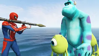 GTA 5 Crazy Ragdolls Spiderman VS Monster Inc (GTA5 Euphoria Physics Fails Funny Moments)