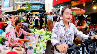 Cambodia Morning Market Street Food - Fresh Fruit, Vegetable, Seafood, Raw Meat, Fish, & More