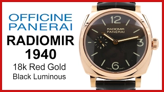 ▶ Panerai Radiomir 1940, Black Luminous, REVIEW Red Gold, Leather, 42mm - PAM 575