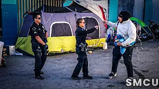 Venice's Market Street Cleanup: Police Engage with Community Amidst Homelessness Initiative