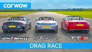 BMW Z4 M40i v Porsche Boxster GTS vs Audi TT-S - DRAG RACE, ROLLING RACE & BRAKE TEST