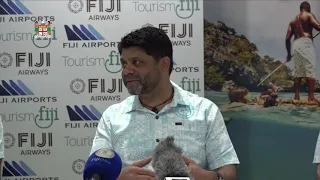 Fijian Attorney General Aiyaz Sayed Khaiyum hold press conference at Nadi international airport