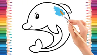 How to Coloring A DOLPHIN step by step easy drawing for kids