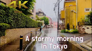 [4K] A stormy, rainy morning walk around Nishi-Oi, Tokyo ☔️ 西大井東京 | 60 minutes ASMR