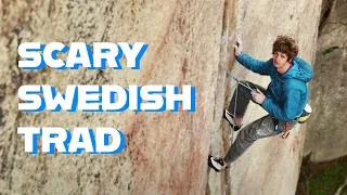 Will Stanhope climbs scary trad in Bohuslan Sweden