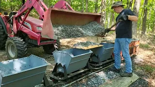 Ballasting with the new tipper cars on the Stoddard Hill Farm Railway