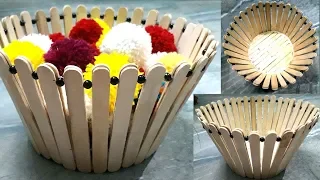 DIY Flowers Basket Decoration | Ice Cream Stick Craft Ideas | Pop Stick Craft