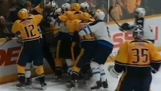 Penalty Boxes Fill After Scheifele Puts Puck into Net After Whistle - Jets vs Predators Scrum