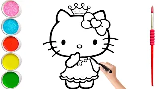 How to draw Cute Princess Hello Kitty for kids | cute kitty drawing, for Toddlers | Satisfying art