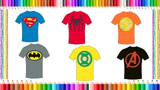 Superman,Spiderman,Flash,The Avengers,Batman Tshirt|How to Color Superheroes|슈퍼 히어로 티셔츠를 색칠하는 방법