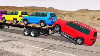 Flatbed Trailer Toyota Cars Transportation with Truck - Pothole vs Car #003​ - BeamNG.Drive