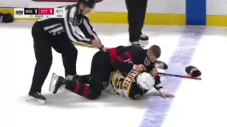 Parker Kelly did not like the hit by Connor Clifton