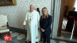 Papa Francesco incontra Giorgia Meloni, prima udienza in Vaticano della premier, 10 gennaio 2023