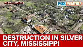 Aerial View Shows Destruction, Homes Flattened In Silver City, MS From Tornado