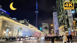 [4K] Walking in Toronto's Financial District at Night, 2022 (Including CN Tower and Union Station)