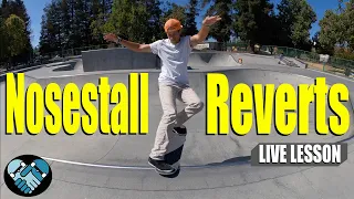 How to Nose Stall Revert on a skateboard BOTH Ways with Important Bonus Mini Ramp Trick Tips.