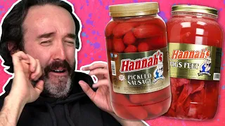 Irish People Try Weird Pickled Foods (Pickled Sausage, Pickled Pigs Feet)