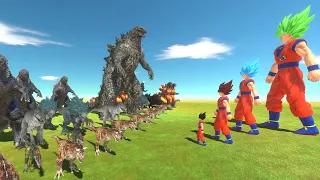 Goku Of Evolution VS Godzilla + Burning Godzilla - Animal Revolt Battle Simulator