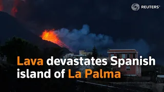 Devastation caused by lava on Spanish island of La Palma