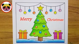 Merry Christmas Drawing / Christmas Drawing Easy Steps  / Christmas Tree Drawing/Christmas Painting