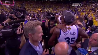 Last Minute of NBA Finals 2017 + Celebration & KD Interview