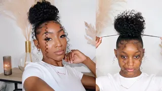 Curly bun with bangs tutorial | SUPER EASY| Cennedy Elexis