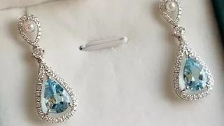 18K Gold Aquamarine setting with Diamonds & Baby Akoya Earrings