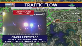 I-40 East closed in Hermitage after crash with multiple vehicles