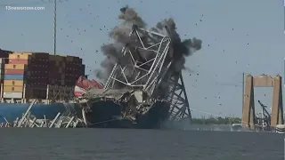 Explosives break apart Baltimore's collapsed Francis Scott Key Bridge
